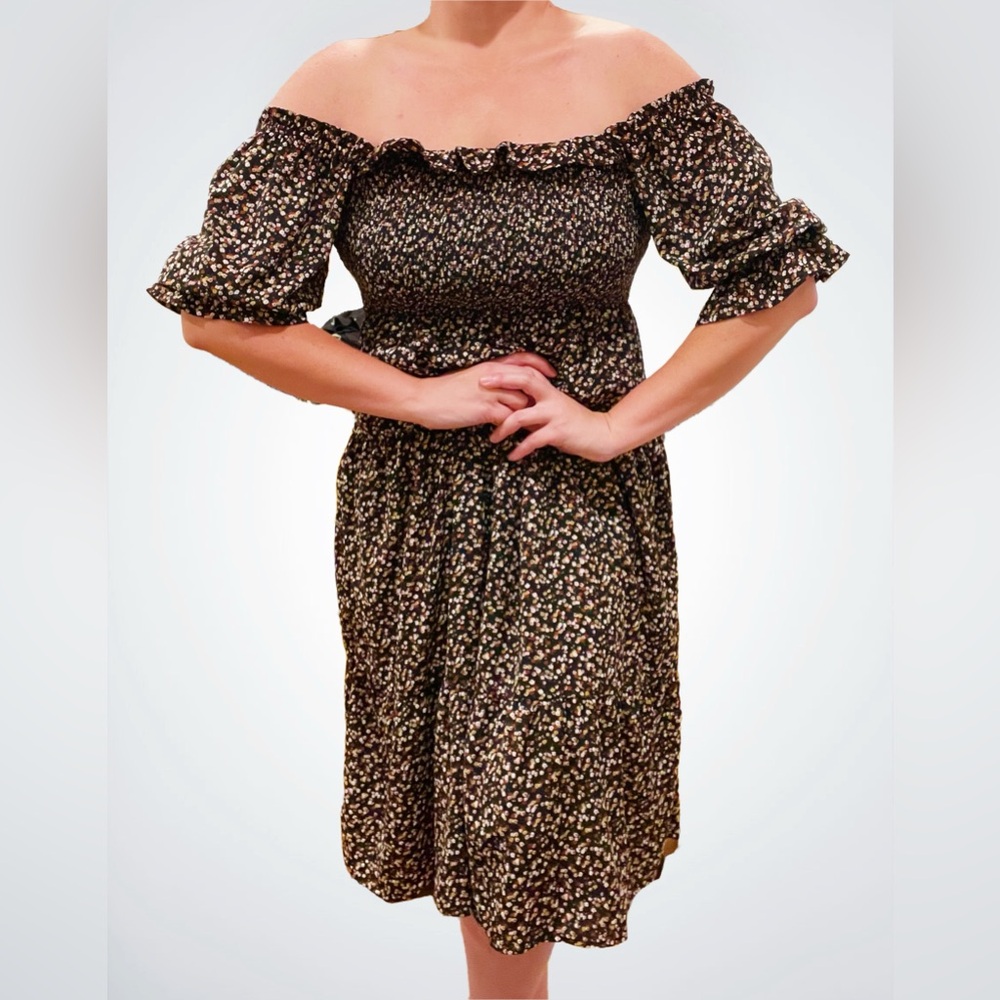 Clearlove Smocked Square Neck Ditsy Floral Dress, Medium